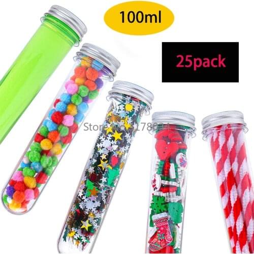 25Pcs 40ML Plastic Clear Test Tube With Cover Multi-Purpose Storage Bottle for USB Cable Favors Candy Christmas Birthday Gifts