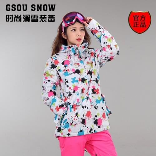 Hot Womens Flower Printing Ski Jacket Female Winter Outdoor Waterproof Sportswear Snowboarding Snow Coat White Skiwear