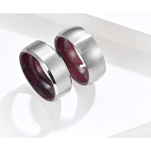 Drop Shipping High Fine Quality Glossy Peace Wood Finger Rings For Men Boys Stainless Steel Exotic Accessories Drawing Jewelry