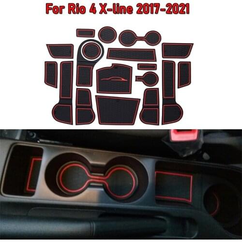Rubber Car Interior Anti-Slip Cup Pad Door Mat For Kia Rio 4 X-line 2018 2019 2020 2021 Gate Slot Pad Decoration Accessories