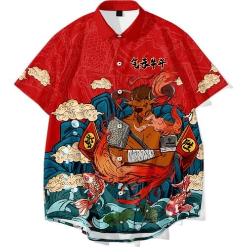 Men Red Printed Short Sleeve Shirt Beach Vacation Loose Casual Breathable Shirts Oversize 6XL Chemise
