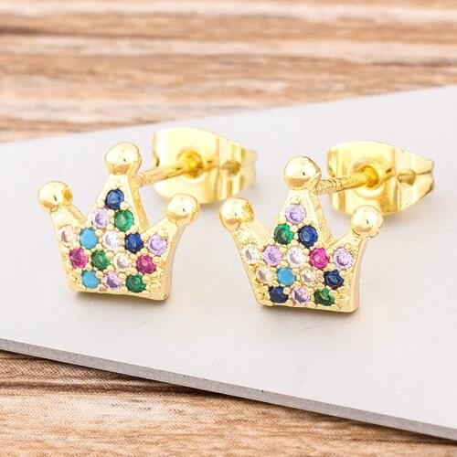 New Arrival Top Quality Copper Zircon Cute Crown Earrings for Women Girls Best Wedding Party Stud Earrings Fashion Jewelry Gift