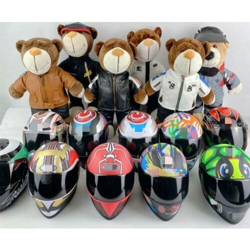 Helmet Bear Doll Motorcycle Bear Plush Doll Motorcycle Electric Car Ornaments Gifts for Friends Home Office Display Ornaments