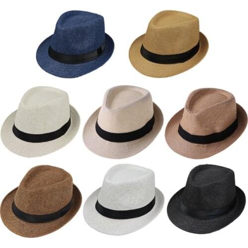 Children Kids Summer Beach Straw Hat Jazz Panama Trilby Fedora Hat Gangster Cap Outdoor Breathable Hats Girls Boys Sunhat
