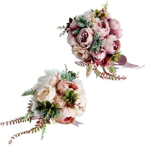 2x Wedding Bride Bouquet Artificial Peony Flower Party Flower Girl Accessory