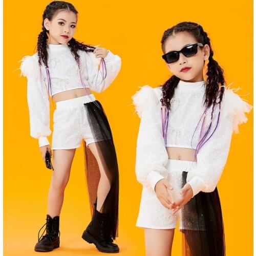 Hip Hop Dance Costumes For Girls Pink Green Tops Hiphop Pants Jazz Street Dancewear Kids Modern Dance Stage Rave Clothes DQS3419