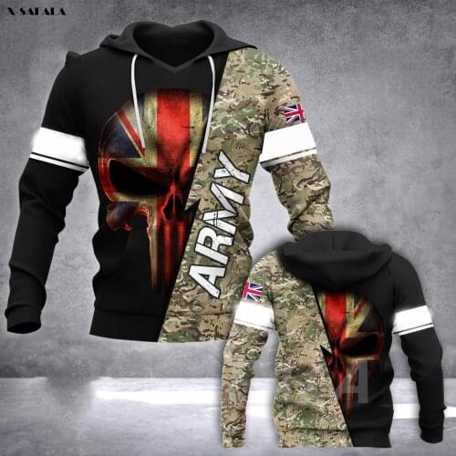 UK England Army Veteran Skull Flag 3D Printed Hoodie Man Female Zipper Pullover Sweatshirt Hooded Jersey Streetwear Tracksuits