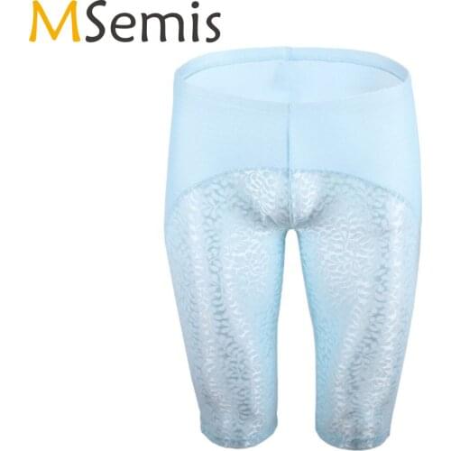 Men Lace Patchwork Boxers Shorts Leotard Underpants Male Sexy Medium Capris Underwear Elastic Waistband Short Leggings Briefs
