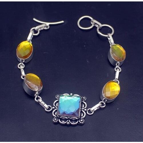 Vintage Fashion Jewelry MysticTopaz Silver Color Charms Bracelets For Women 8 inch HD181