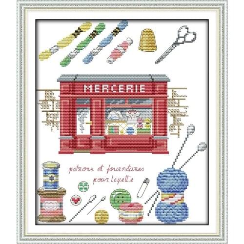 Cross stitch mercerie cross stitch kit cartoon shop 14ct 11ct count print canvas stitching embroidery DIY handmade needlework