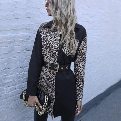 Womens Blouse Long Fashion Leopard Patchwork Shirts Spring Long Sleeve Casual Blouses Shirt Outerwear Women Tops