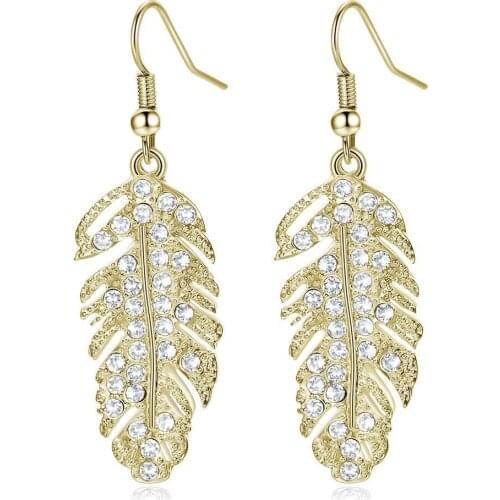Retro Boho Feather Earrings for Women Crystal Rhinestone Drop Dangle Earrings 2019 Fashion Jewelry Female