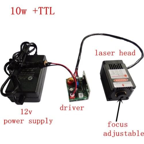 10000MW laser engraving machine 10w power laser modules focusing head point wavelength 450m 12v power supply