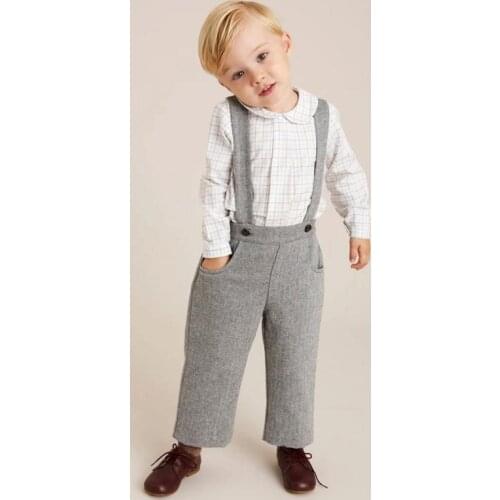 2Pcs Children England Style Boutique Clothing Baby Boys Birthday Baptism Clothes Set Toddler Long Sleeve White Shirt + Pant