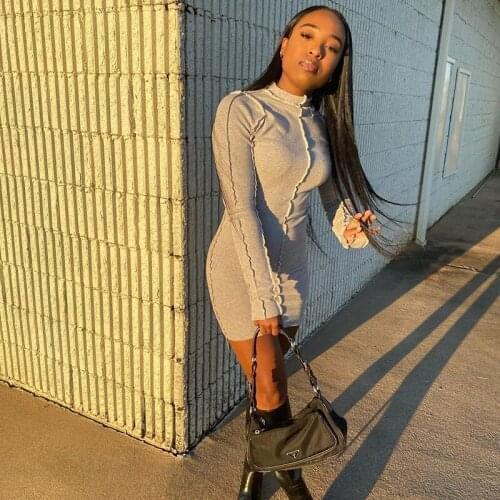 2021 Women Slim Pencil Dress Female Party Club Wear Mini Dress Long Sleeve Autumn Fall Spring Dresses O Neck Bodycon Dress