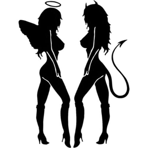 Car Sticker Angel Devil Sexy Girl Fun Personality Sticker PVC Paper Car Fun 3D Decals Motorcycle Sticker Car Modeling 10.5*14cm