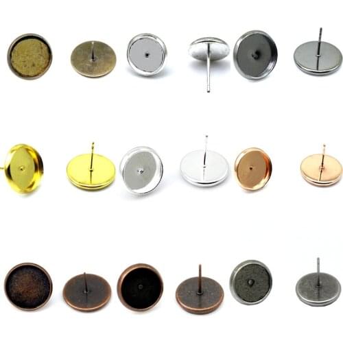 Beadsnice brass earring stud base setting round cabochon bezel blanks earrings findings women fashion jewelry components ID32228