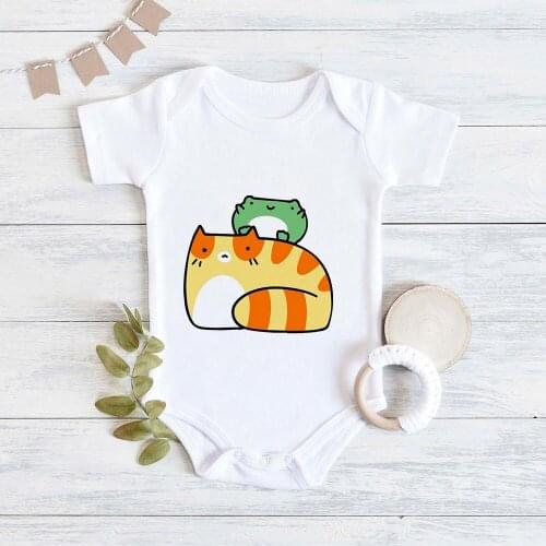 Kawaii Animal Print Cat and Frog Baby Newborn Boys Girls Bodysuit Summer Casual Roupa Recem Nascido Sisters Twin Babies Clothing