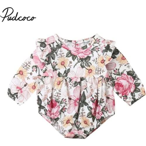 Newborn Baby Girl Long Sleeve Flowers Bodysuit Outfits Clothes baby ruffle baby girl summer jumpsuit for newborns