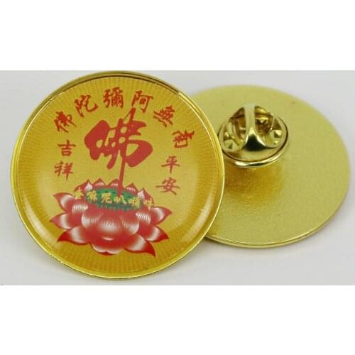 Buddhism Pin Butterfly clasp badget Badge with Coat Epoxy Metal Pins with Plating Gold Color Size 30MM