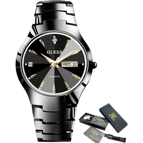 Fashion Quartz Watch Mens Brand OLEVS Luxury Retro Black Tungsten Steel Watch Mens Black Mens Watch reloj hombre часы мужские