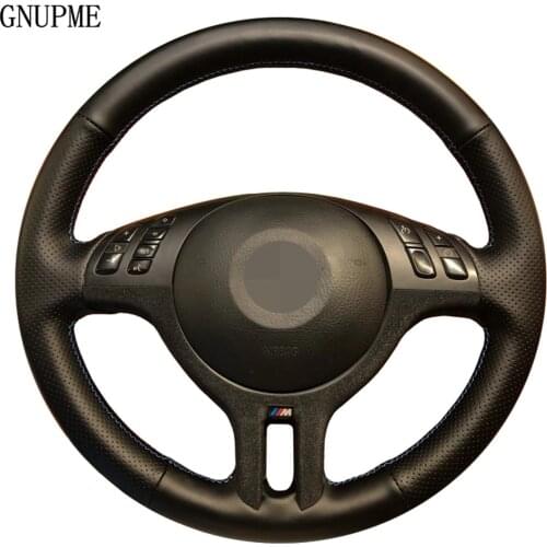 DIY Hand-Stitched Non-slip Black Artificial Leather Car Steering Wheel Cover For BMW E46 325i X5 E53 E39