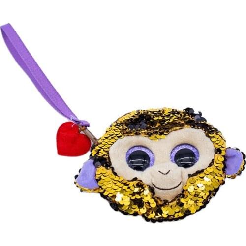 TY Big Eyes Reversible Sequin Monkey Purse Color Changing Sequins Purse Plush Animal Collectible Soft Doll Toy Christmas Gift