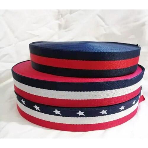 HQ 1.5" Navy Blue Red White Striped Cotton Webbing Soft Belt Keychain Key Lanyard Cotton Canvas Bag Strap Pet Belt Handle Ribbon