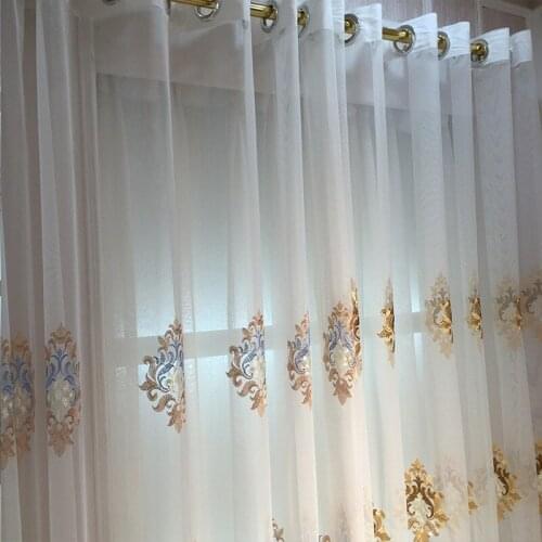 Customized living room dining room bedroom window screen white European style embroidered window tulle
