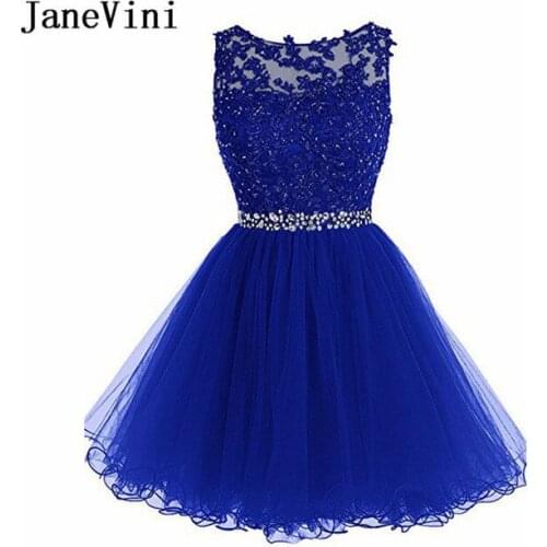 JaneVini tulle bleu Short Homecoming Dresses 2020 Beaded Lace Appliques Above Knee Sequin Graduation Party Gowns robe bleu ciel