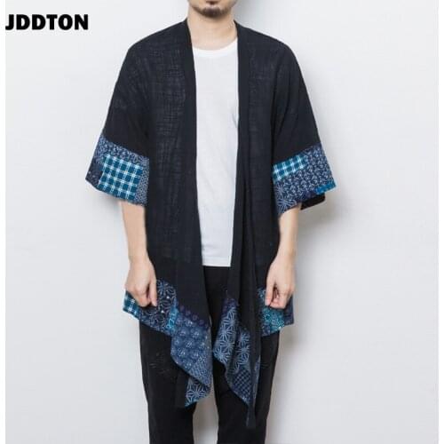 JDDTON Men Spring Kimono Linen Long Cardigan Outerwear Coats Fashion Casual Loose Irregular length Male Jackets Overcoat JE078