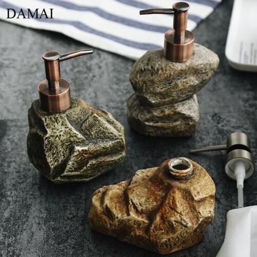 Ceramic Retro Hand Soap Dispenser Bottle Imitation Stone Texture Empty Hands Sanitizer Bottles Bathroom Decoration Accessories