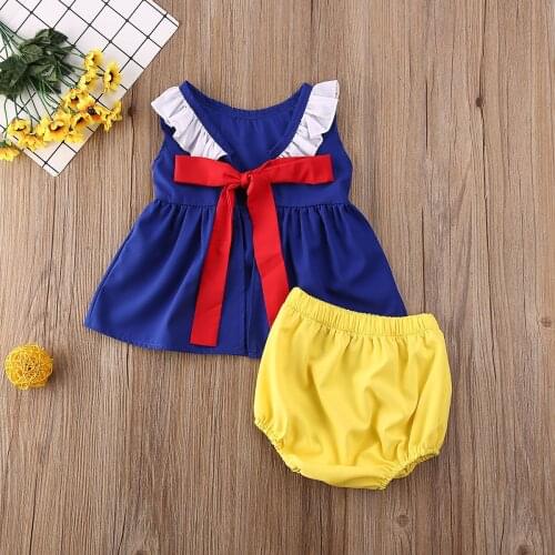 0-24M Newborn Infant Baby Girl Clothes Set Cartoon Princess Toddler Baby Blue Ruffles Tops + Bloomer Shorts Summer Costumes