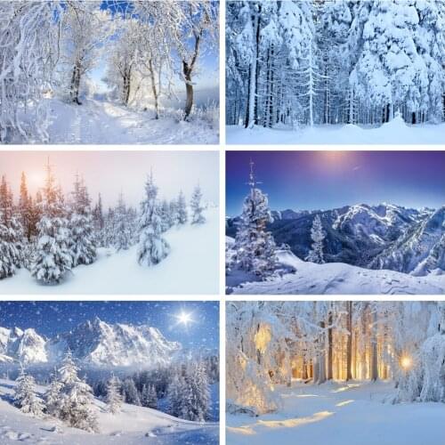 Laeacco Winter Backdrops Blue Sky Snow Mountains Pine Tree Snow Forest Photography Backgrounds Vinyl Photophone For Photo Studio
