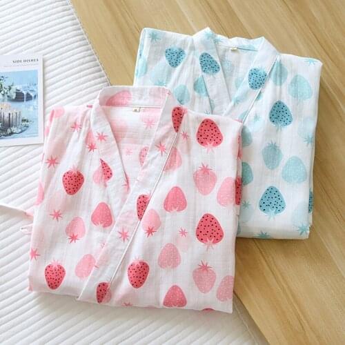 Summer Womens Pajamas New Pure Cotton Gauze Soft Thin Style Japanese Kimono Robes Women Comfortable Home Sleep Skirt Bath Robe