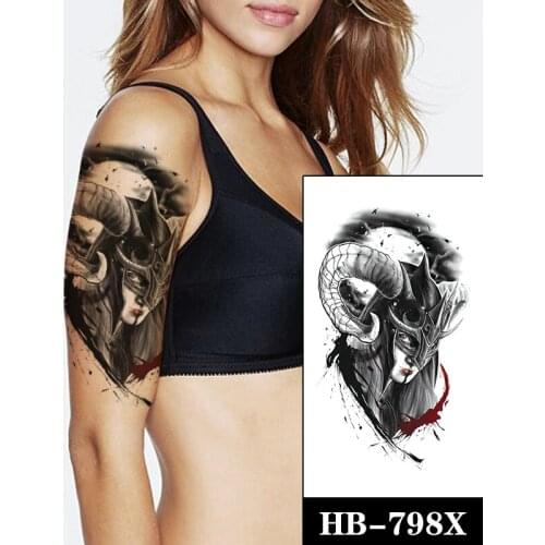 Large Size Mask Swallow Tattoo Sticker Angle Devil Moon Black Red Line Temporary Tattoo Body Art Arm Men Women Fake Totem Tatoos