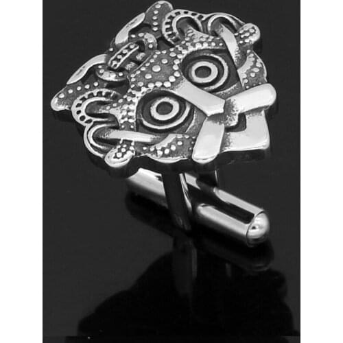 Stainless steel Nordic viking odin face amulet rune Cufflinks -small size with Valknut gift bag