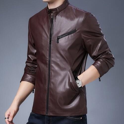 2021 Autumn New Korean Baseball Suit Pu Leather Stand Up Collar Leather Jacket Short Motorcycle Coat Fashion Youth MenS Top Boy