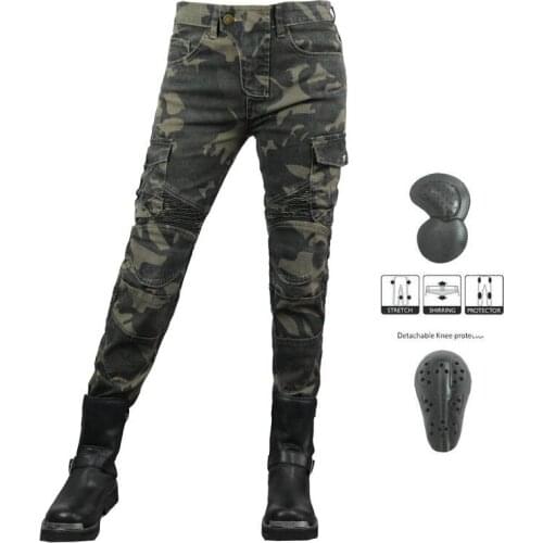 New Style Camouflage Stretch Motorcycle Jeans Womens Motorcycle Racing Cycling Pants Fall-resistant Casual with 4 protection
