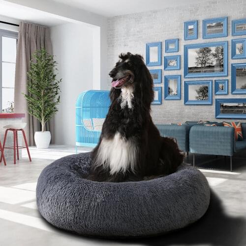 King Dog Bed xxl xl Calming Fluffy Dog Bed Sofa Donut Memory Form Long Plush Washable Dog Beds for Medium Dogs Cat Pet Cushion