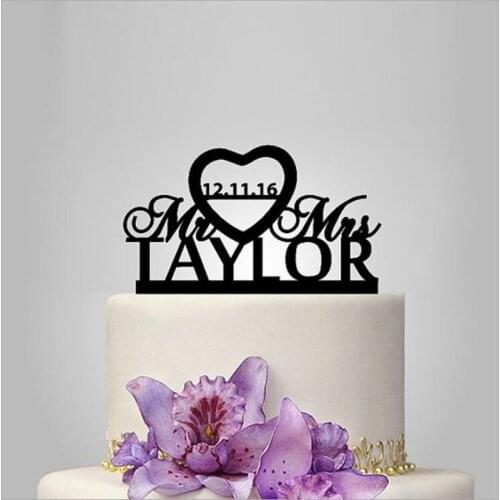 Custom Wedding Cake Topper - Personalized Monogram Cake Topper - Mr and Mrs - Cake Decor - Bride and Groom Black Gold Silver
