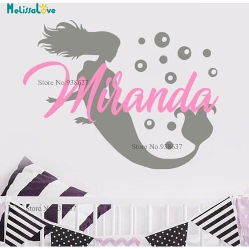 Custom Name Wall Sticker Mermaid Bubble Baby Girl Personalized Decals Wall Sticker Kids Room Bedroom Wall Art Decoration BA054