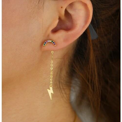 2019 summer earring new arrived romantic tassel chain with bolt lightning charm cz rainbow stud earrings
