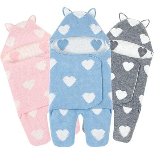 Unisex Newborn Solid Color Love Heart Print Hooded Sleeping Bag with Separate Legs Blanket Wrap Baby Cute Sleeping Bag