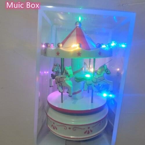 Merry Go Round Music Box Geometric Baby Room Decoration Gifts Unisex Wooden Christmas Horse Carousel MusicBox birthday gift ado