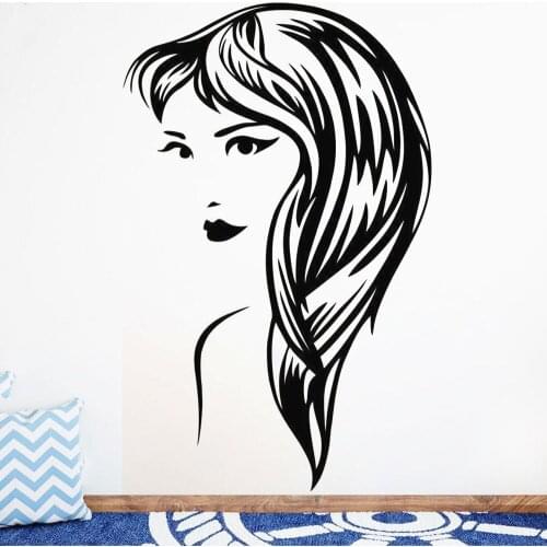 Vinyl Mural for Living Room Salon Wall Stickers Female Portrait Hair Women Wall Sticker AZ-41
