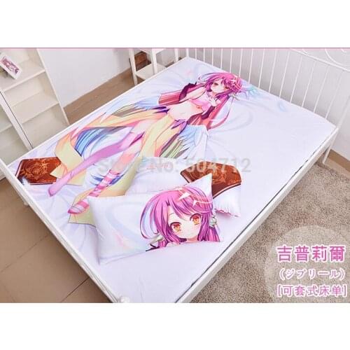 Japanese Anime Cartoon No Game No Life Jibril Milk Silk Mattress Cover Fitted Sheet Fitted cover bedspread counterpane bedding