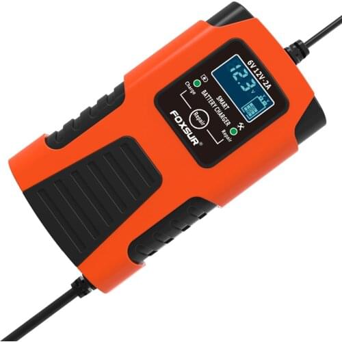 FOXSUR 6V and 12V Battery Charger,2-Amp Fully-Automatic Smart Charger,Battery Maintainer,Battery Desulfator,Trickle Charger