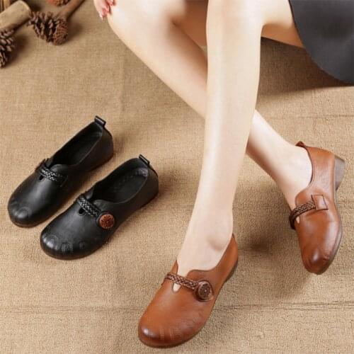 2021 Spring New Mother Leather Platform Shoes for Women Flat Shoes Chaussures Femme Retro Slip on Casual Shoes