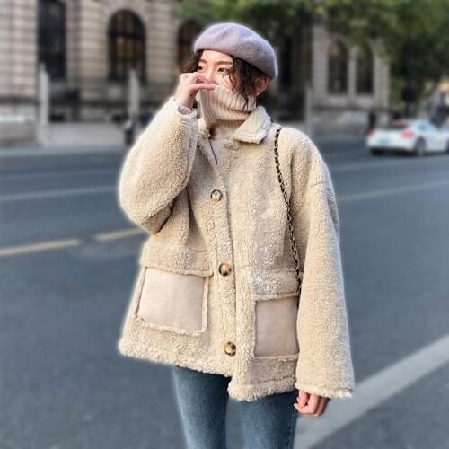 Fat mm fur one-piece lamb plush coat women autumn and winter Korean loose thick short coat wool coat women
